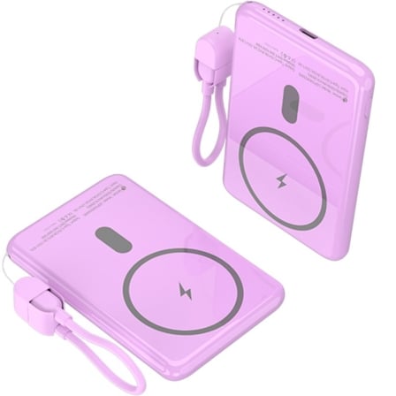 Powerbank 5000mAh Leotec LEPOWW20W5P/ 20W/ Wireless/ Púrpura/ Incluye Cable USB Tipo-C